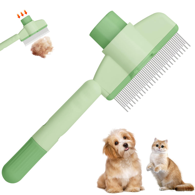Pet Hair Removal Comb Flea Comb, 2025 New Cat Grooming Brush, Cat Brush with Release Button, De-Shedding Cat Hair Comb, Cat Grooming Supplies, Cat Brush for Short and Long Hair Cats (Green) Green - BeesActive Australia