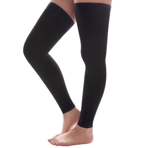 Thigh High Compression Socks Women & Men, 20-30mmHg Thigh High Compression Stockings, Medical Compression Socks with Silicone Dot Band-Best for Varicose Veins, Swelling XXL Footless,Black