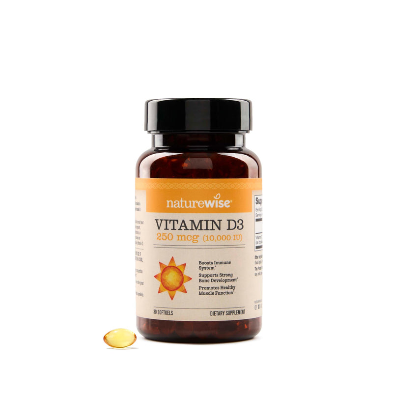 NatureWise Vitamin D3 10000IU Supplement, Immune Support, 30 Mini Softgels | High Potency D3 Supplement - 250 mcg Per Serving - Organic Extra Virgin Oilive Oil - Muscle Health Support - 30-Day Supply 30 Count (Pack of 1) 10000 IU