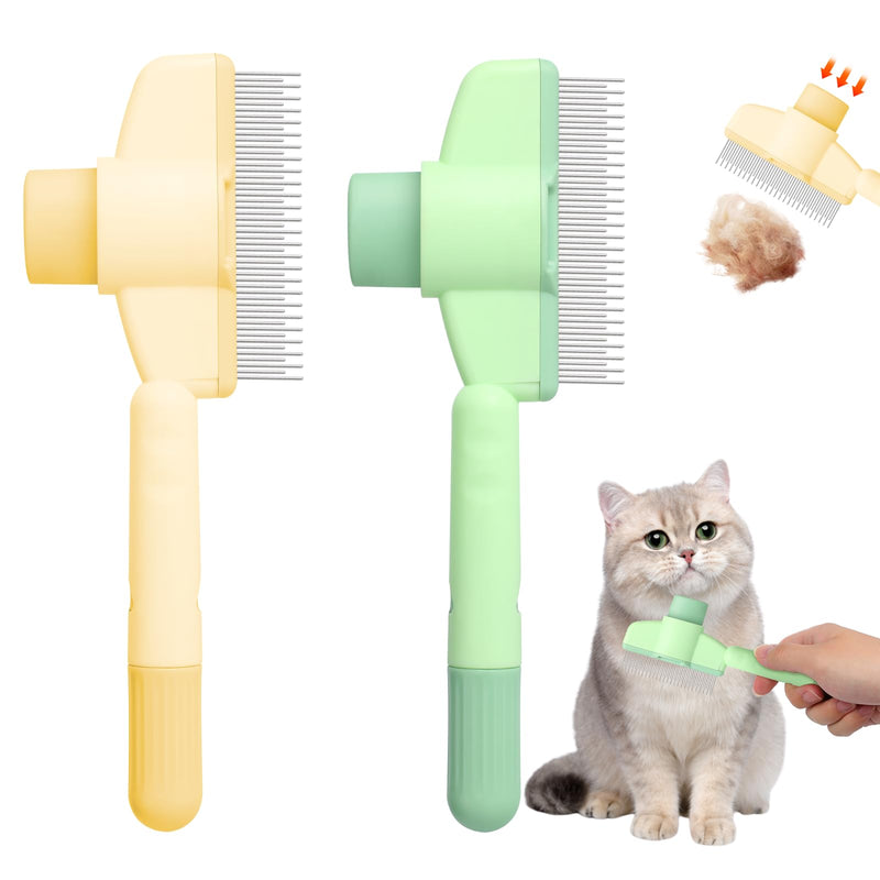 Pet Hair Removal Comb Flea Comb, New Cat Brush with Release Button, Pet Grooming Brush for Short&Long Hair(Yellow+Green） - BeesActive Australia
