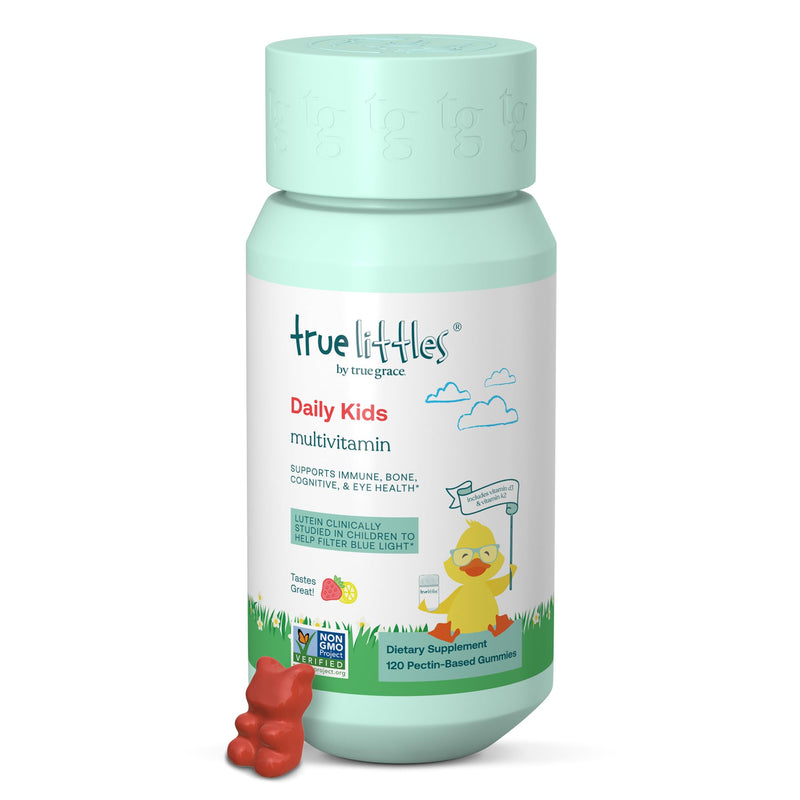 True Grace True Littles Daily Kids Multi - 120 Pectin Gummies - Immune, Cognitive, Bone & Eye Support - Clinically Studied Lutemax Kids Lutein & Vitamin D3 + K2 - Allergen Free & Vegan - 120 Servings 120 Day Supply