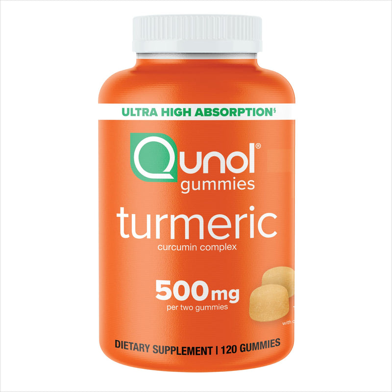 Qunol Turmeric Gummies, Gummy with 500mg Turmeric Curcumin, Joint Support Supplement, Ultra High Absorption Tumeric Curcumin, Vegan, Gluten Free, 2 Month Supply, 120 Count Orange 120 Count (Pack of 1)