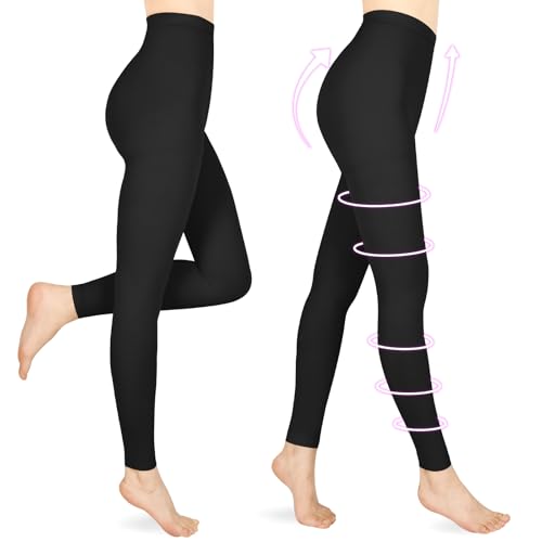 20-30mmHg Footless Compression Leggings for Women,Waist High Tights Medium 2 Pair-black