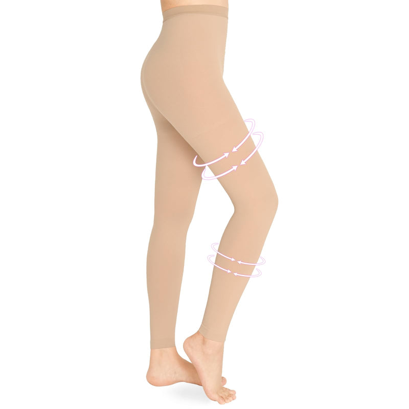 Compression Pantyhose for Women & Men, Footless 20-30mmHg Medical Graduated Compression Leggings, Waist High Support Tights, Opaque Stockings for Varicose Veins Edema Post Surgery Large 1 Pair-beige - BeesActive Australia