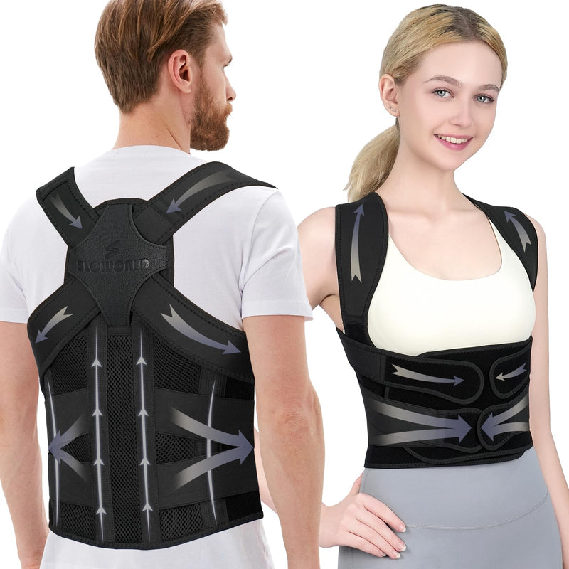 Posture Corrector for Women and Men Upgraded Back Brace, Adjustable Back Support for Upper and Lower Back Pain Relief, Shoulder Straightener for Hunchback, Scoliosis, Lumbar, Spine (Black, Large) Black - BeesActive Australia