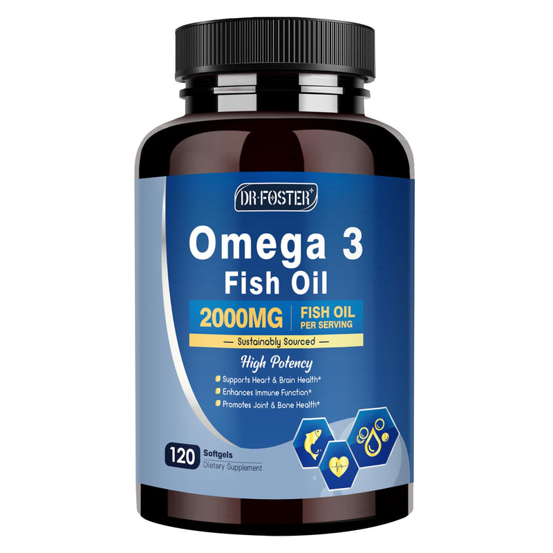 DRFOSTER Advanced Omega-3 Fish Oil 2000mg with DHA, EPA & ALA, 120 Softgels | High Potency DHA, EPA, and ALA with Vitamin D3 and E, Supports Heart, Brain, Joint, and Immune Health, Antioxidant 120 Count (Pack of 1)