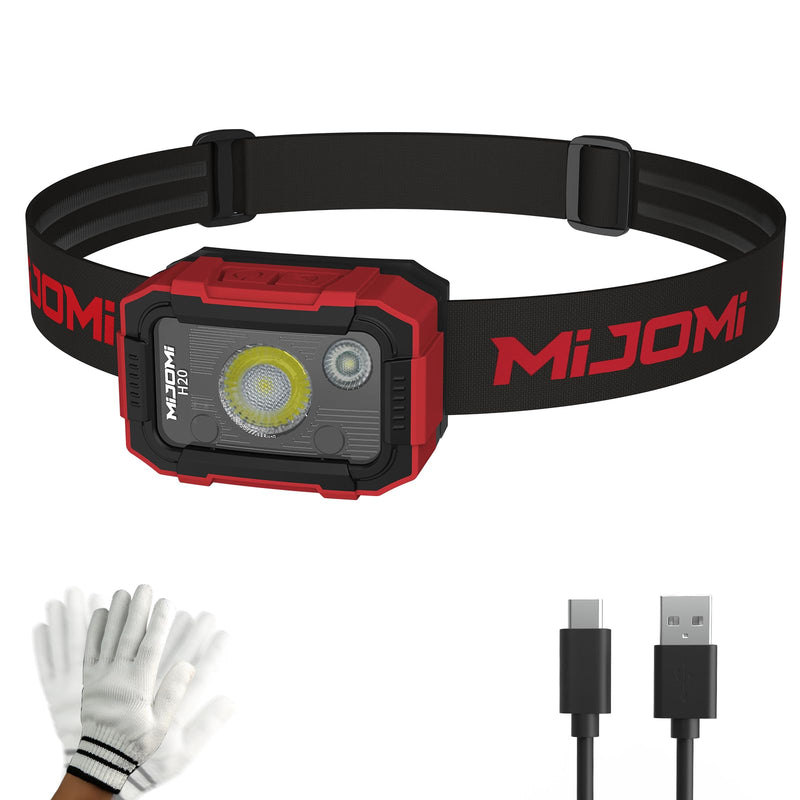 Headlamp Rechargeable, H20 Sensor headlamp with Spotlight/Floodlight 4 Headlamp Modes, Waterproof and Anti-Slip Strap for Camping, Hiking, Running, Hunting, Handfree Work