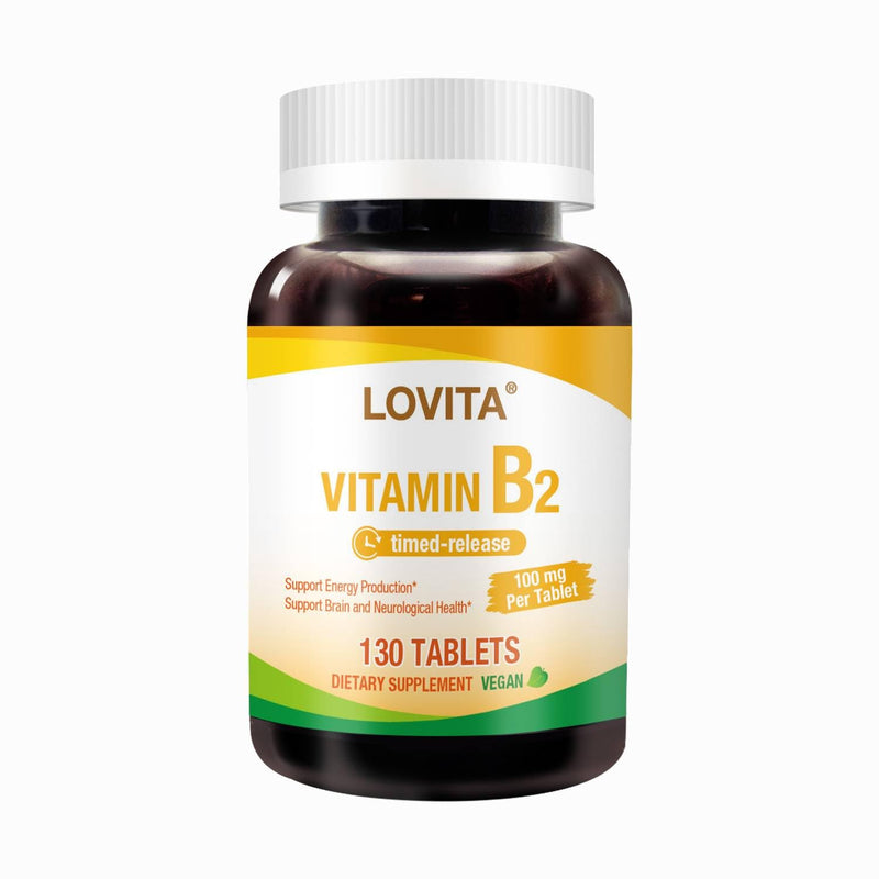 LOVITA Vitamin B2 (Riboflavin) 100mg, Timed Release, 8 Hours Sustained, Support Metabolism & Nerve Health, 130 Vegan Tablet