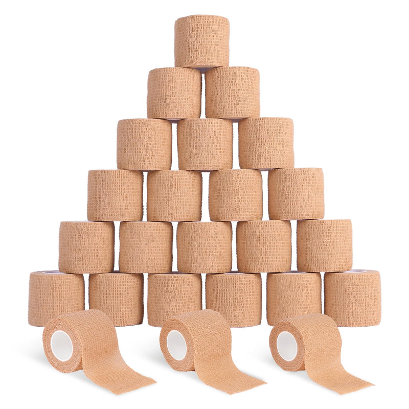 Frontline 24 Pack Self Adhesive Bandage Wrap 2" x 5 Yards Athletic Tape Vet Wrap Tattoo Supplies Wrap Medical Supplies Elastic Cohesive Bandage Wrist Ankle Sports Tape (Beige) Beige - BeesActive Australia