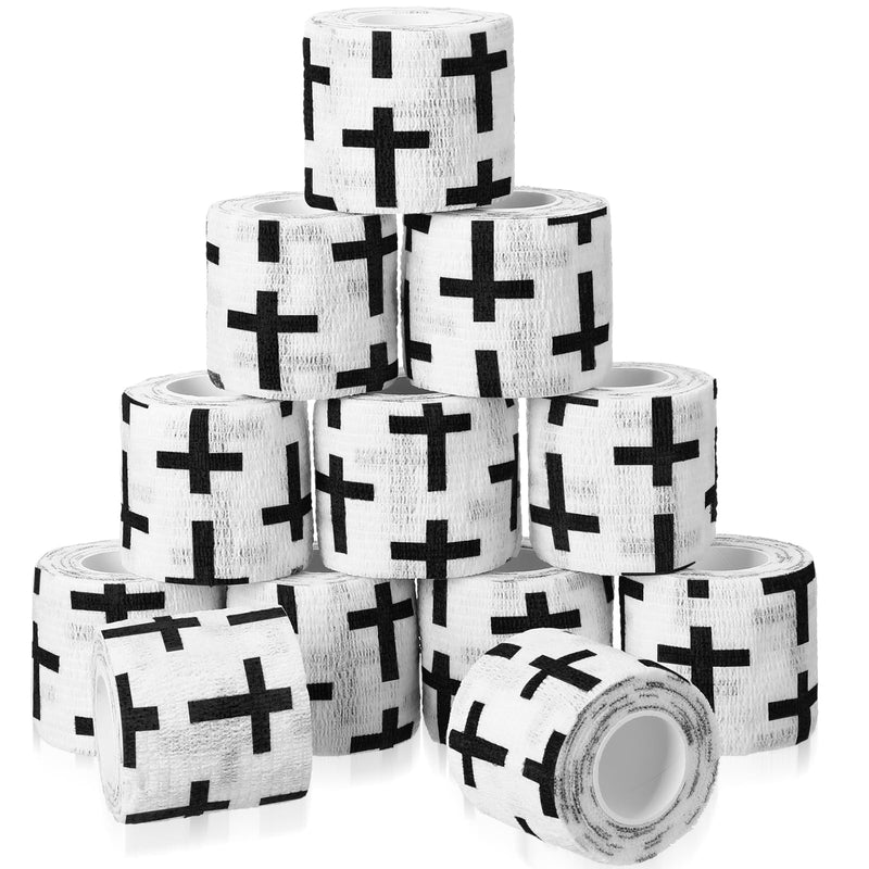 Geiserailie 12 Pack Christian Athletic Tapes 2 Inch x 5 Yards Self Adhesive Bandages Sports Wraps Breathable Elastic Wrap Non Woven Bandage for Wrist, Ankle, Baseball Football(White) White, Black - BeesActive Australia