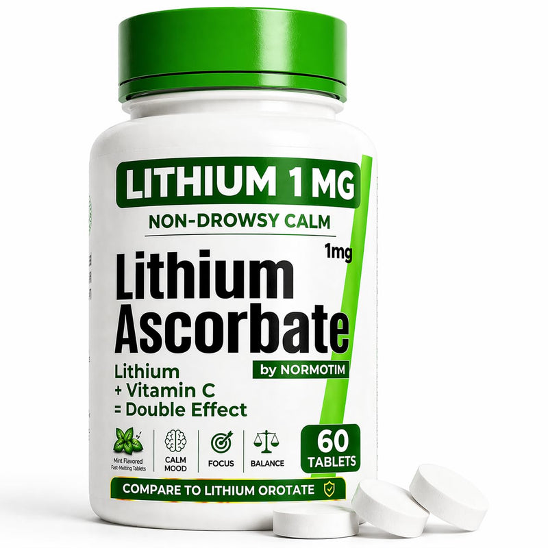 Low Dose Lithium Supplement 1mg – Non-Drowsy Calm & Focus – Fast-Dissolve Lithium Ascorbate Tablets with Vitamin C – Compare to Lithium Orotate 1mg – 60 Count 1