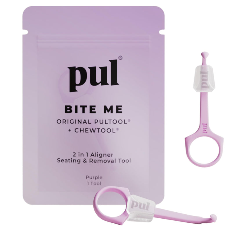 PUL Pack of 2 2-in-1 Invisalign Chewies and Aligner Removal Tool for Clear Aligners, Retainers and Trays - Reusable Invisalign Accessory with Chewy and Remover Hook - Travel Size Seating Tool - Purple 2 Pack - BeesActive Australia