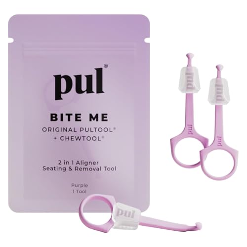 PUL 2-in-1 Aligner Removal Tool and Chewies for Invisalign Aligners, Retainers and Trays - Patented Invisalign Remover Tool for Easy Removal & Secure Fit - Pack of 3, Purple 3 Pack