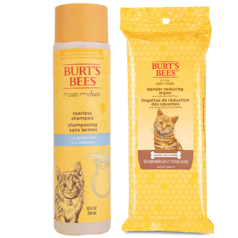 Burt's Bees for Pets Cat Care Bundle: Tearless Kitten Shampoo with Buttermilk, 10oz & Dander-Reducing Cat Wipes, 50ct, Naturally Derived Ingredients - PawsPlanet Australia