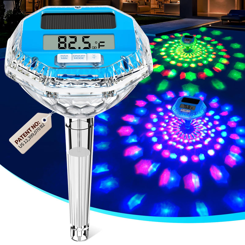 Pircaath 2025 Upgrade Digital Pool Thermometer Floating Easy Read, Solar Pool Thermometer with Dynamic Light Show, Large LCD Screen & IP68 Waterproof Pools Water Temperature Thermometers for Hot Tub
