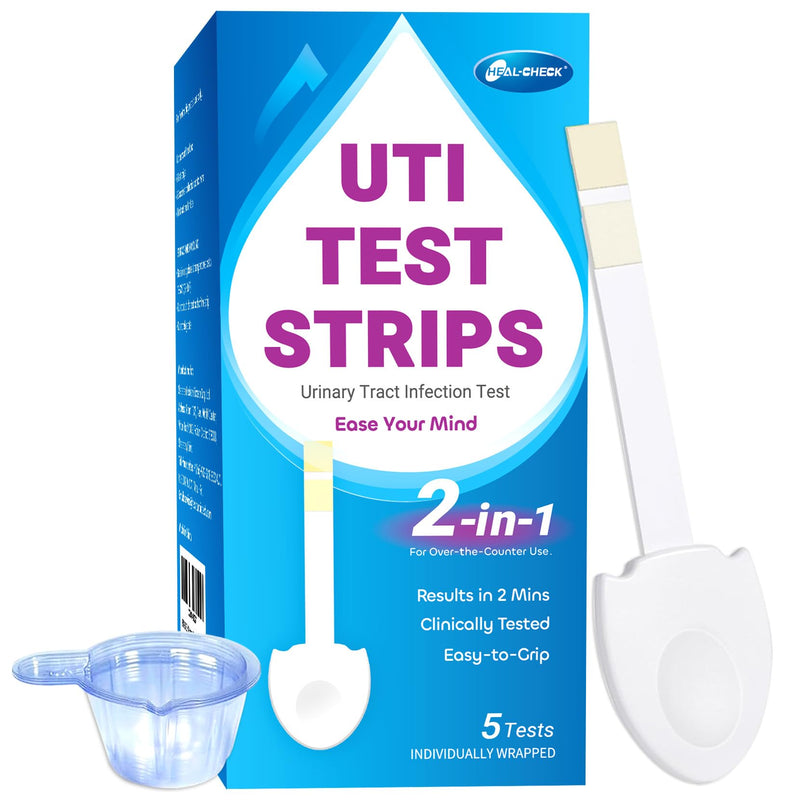 HEAL-CHECK 5 Pack UTI Test Strips, Urinary Tract Infection Test Kit for Women Men, Accurate Result in 2 Minutes, Monitor Bladder Health at Home, Clinically Tested, Easy to Grip, Individually Wrapped 5T - BeesActive Australia