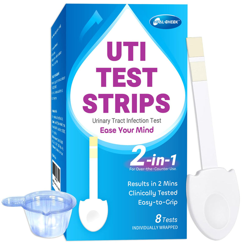 HEAL-CHECK 8 Pack UTI Test Strips, Urinary Tract Infection Test Kit for Women Men, Accurate Result in 2 Minutes, Monitor Bladder Health at Home, Clinically Tested, Easy to Grip, Individually Wrapped, 8T - BeesActive Australia