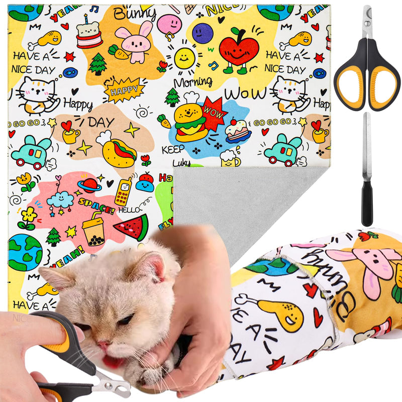 AIERSA Cat Wrap for Cutting Nails and Grooming, Cat Restraint Wrap for Nail Clipping, Self-Adhesive Fabric Cat Swaddle Burrito Wrap for Nail Trimming, Cat Grooming Supplies XL(27x27IN) - BeesActive Australia