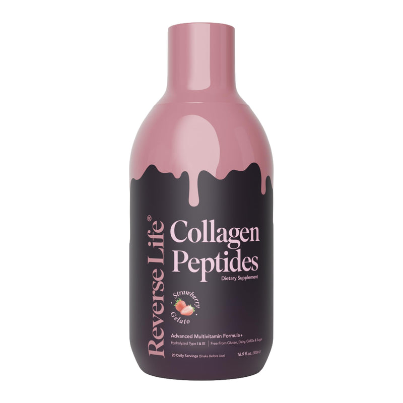 Reverse Life Strawberry Gelato Collagen 500ml, Skin, Hair & Nails | Skin, Hair & Nails Support for Women & Men, Bovine Collagen with Biotin, Vitamin D3, Folic Acid & Hyaluronic Acid
