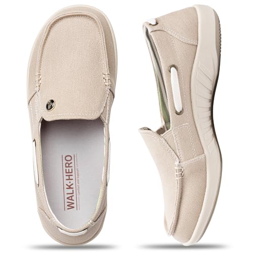 Womens Slip On Shoes, Casual Boat Loafers Shoes Women with Arch Support 9.5 Beige