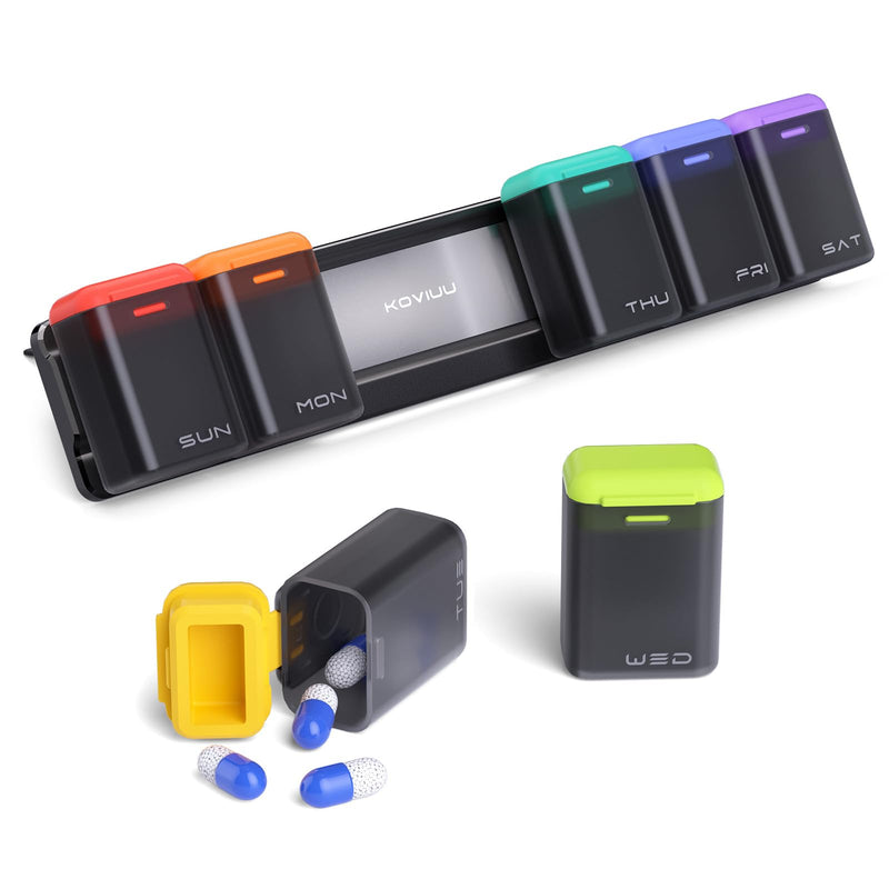Weekly Pill Organizer Magnetic, Removable Pill Box 7 Day 1 Time a Day, Large Travel Pill Case, Week Once Daily Medication Dispenser, Medicine Container Holder for Supplement, Vitamin, Black