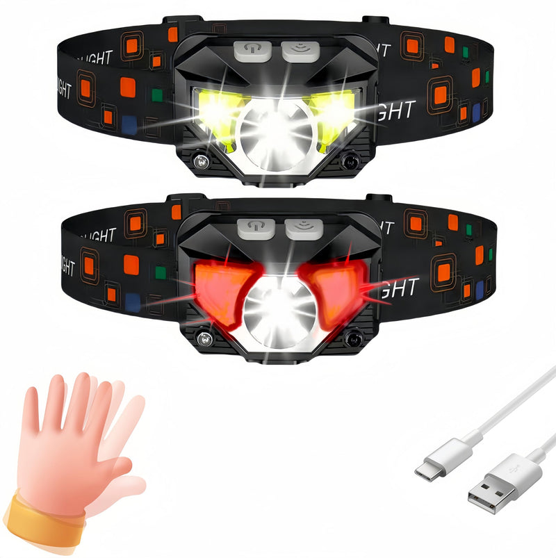 Headlamp,2-Pack Rechargeable,Superlight Flashlight,1200 Lumen Ultra-Light Bright LED Headlight with White and Red Light,Waterproof Motion Sensor,8 Modes for Hiking,Fishing,Camping,Running - BeesActive Australia