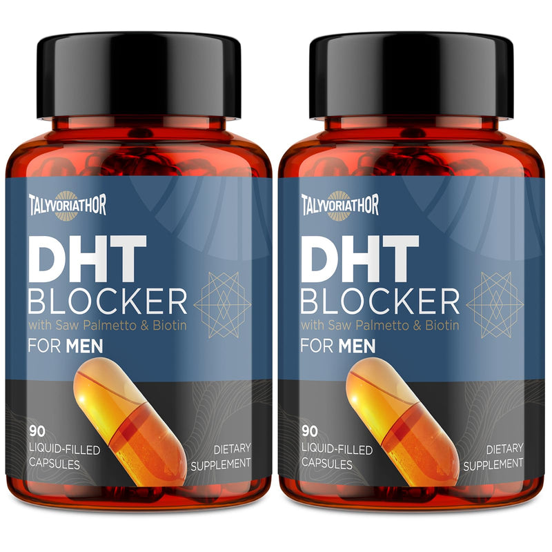 DHT Blocker for Men with Saw Palmetto & Biotin, Hair Growth Formula in Liquid-Filled Capsules, Hair Loss Supplements, Hair Regrowth Vitamins, Proprietary Herbal Blends - 90 Capsules(2 Bottle) 90 Count (Pack of 2)