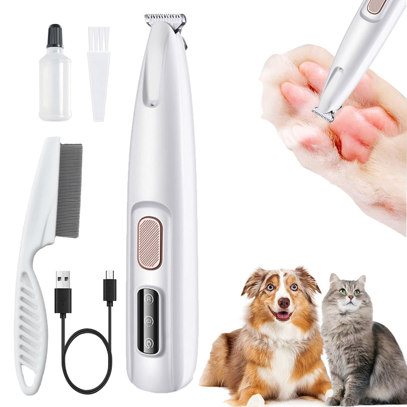 Dog Paw Trimmer with LED Light, 2025 Upgraded Pet Paw Trimmer for Dogs Cats Clippers Grooming Kit, 35dB Safety Low Noise Dog Paw Hair Trimmer Shavers for Paws Eyes Ears Face and Rump (White) White - BeesActive Australia