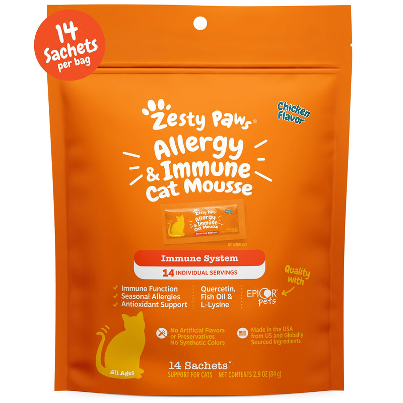 Zesty Paws Allergy & Immune Mousse for Cats - Cat Puree Tube Treats - Lickable Cat Treats Squeeze up for Immunity, Skin Health & Antioxidant Support - Chicken 14ct - PawsPlanet Australia