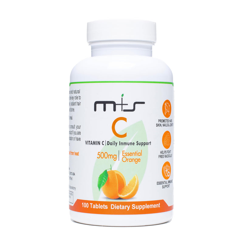 M+S Vitamin C 500mg Tablets, Immune Support, Sugar Free, Orange Flavor | Helps protect cells from oxidative stress and promotes collagen formation for healthy skin, hair, nails and joints. Non-GMO.