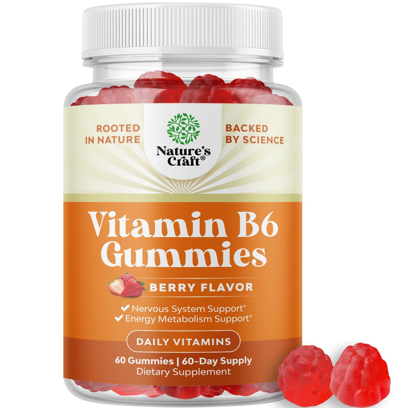 Potent Vitamin B6 Gummies for Adults - Vitamin B6 50mg Per Serving Gummy Vitamins for Women and Men for Immune Nerve and Mood Support - Vegan Kosher B6 Vitamins Gummies for Women and Men - 60 count 60 Count (Pack of 1)