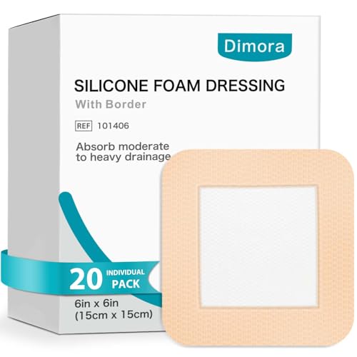 Dimora Silicone Foam Dressing 6"x6" Adhesive Border (20 Packs) 6" x 6" (20 PCS)