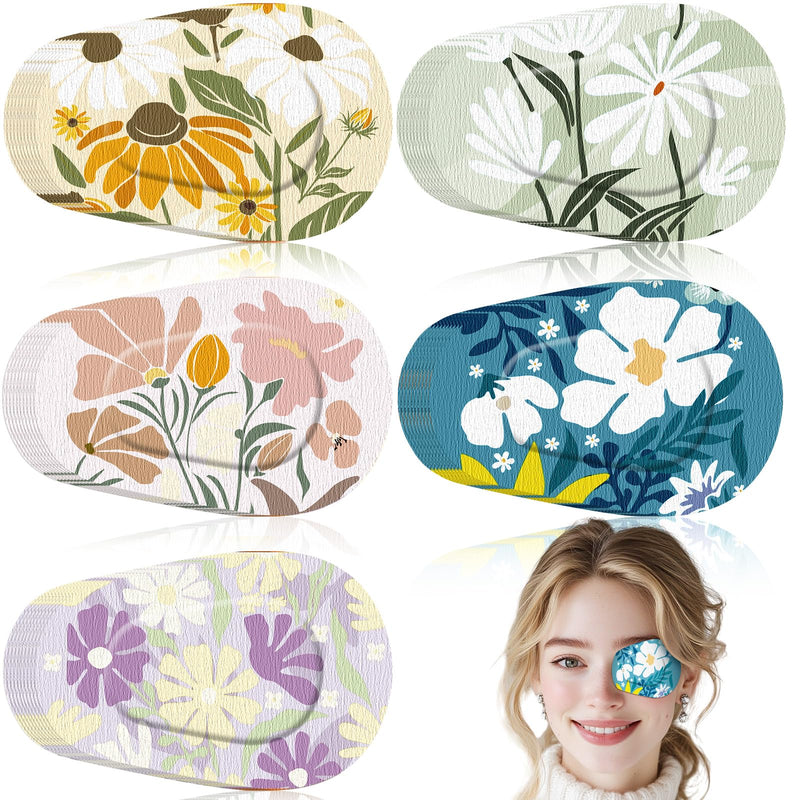 Geiserailie 50 Pcs Disposable Eye Patches for Adults with 5 Styles Vintage Boho Flower Designs Gentle Removal Eyepatches Adhesive Eyepatches for Lazy Eye Women Girl Gift - BeesActive Australia