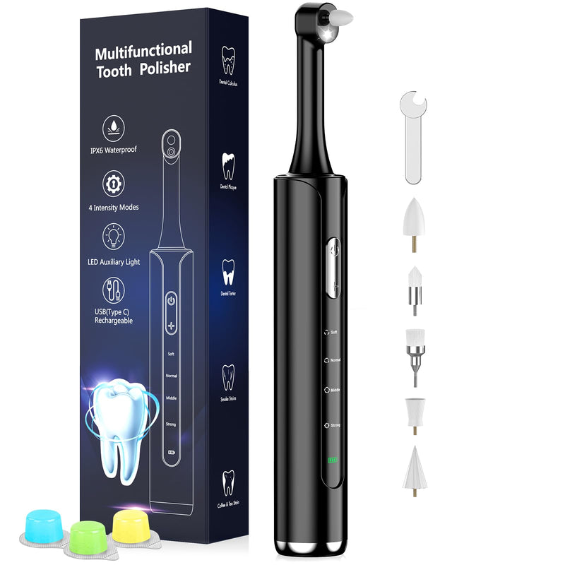Tooth Polisher Rechargeable Teeth Polisher with 5 Brush Heads,4 Speed Modes
