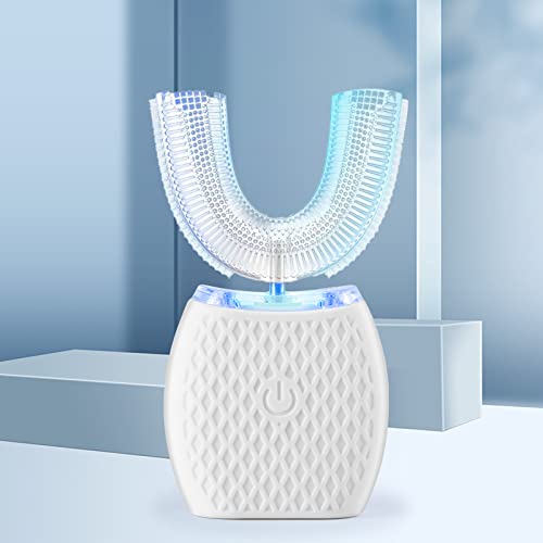 Ultrasonic Adult Electric Toothbrush，Sonic Toothbrush 360° Oral Cleaning Wireless Charging & LED Light|IPX7 Waterproof U-Shaped Brush Head Protects Gums White