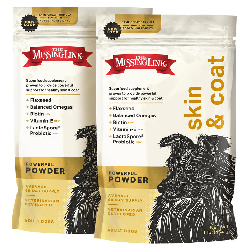 The Missing Link Skin & Coat + Probiotics Supplement 1lb Bag 2/Pack - Powerful Superfood Powder for Dogs Supports Healthy Skin & Glossy Coat, Promotes Hair Growth - PawsPlanet Australia