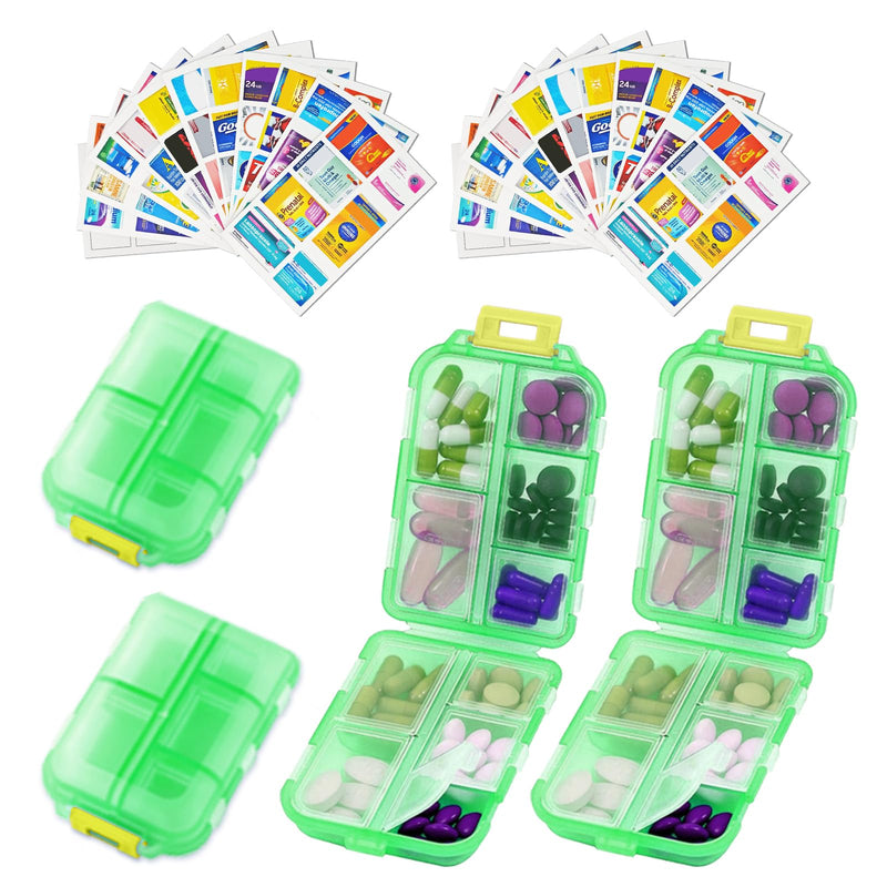 2PCS Portable Pill Box Case 10 Compartments with Medicine Labels Daily Use | Pill Storage Box Pill Container Travel Folding Small Medicine Box for Purse Vitamin Fish Oil