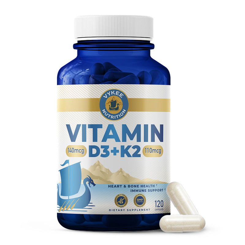Vykee Nutrition High Potency Vitamin D3 K2 Complex | 140 mcg D3 Vitamin and 110mcg Vitamin K2 (MK-7,Supplement for Bone and Heart Support, Non-GMO, Gluten-Free, 120 Count
