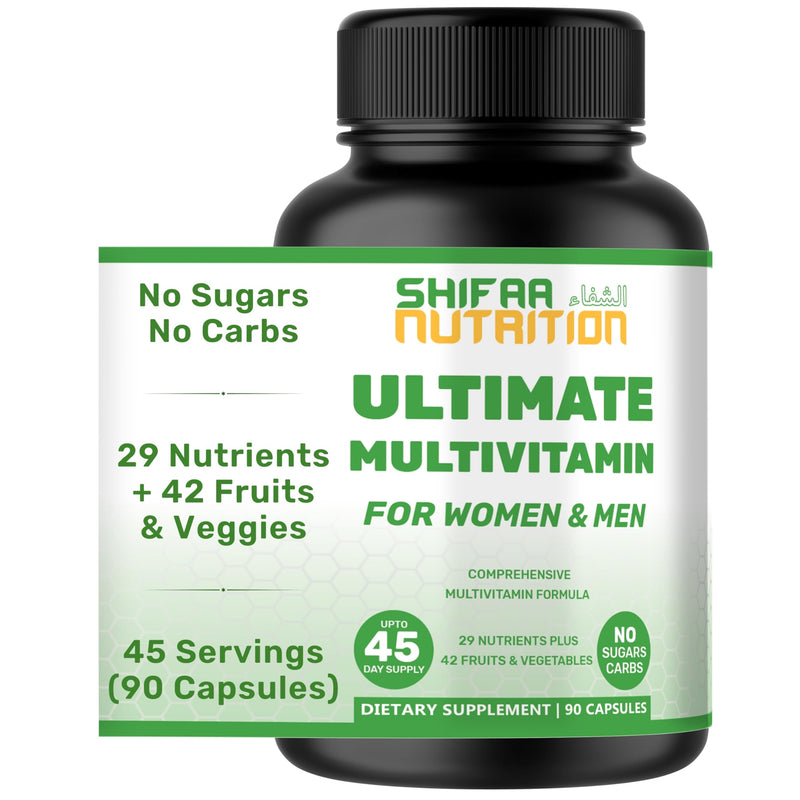 SHIFAA NUTRITION Halal Vitamins, Multivitamin for Women & Men – Comprehensive Support for Heart, Brain, Eye & Immune Health – Gluten, Dairy & Egg Free Mens Vitamins Multivitamin (45 Day Supply) 90 Count (Pack of 1)