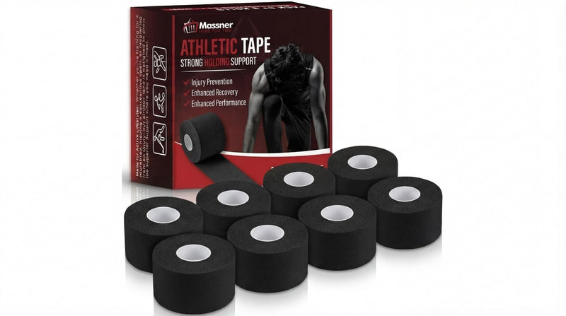 Athletic Tape Black 1.5" x 45ft Per Roll (360ft Total) Pack of 8 – Strong Sports Tape for Wrists, Ankles & Hands – Latex-Free Gym Tape for Training, Football, Running & Weightlifting Recovery - BeesActive Australia