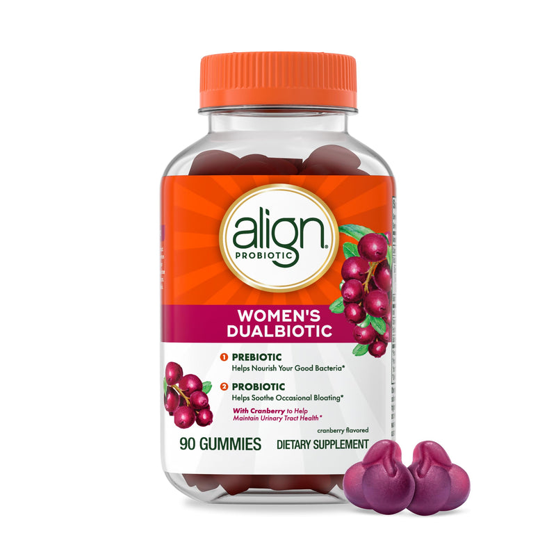 Align Probiotic, Women's Dualbiotic, Womens Probiotic Gummies, Prebiotics and Probiotics for Women, with Cranberry for Urinary Tract Health*, Cranberry Flavor, 90 Gummies 90 Count (Pack of 1)