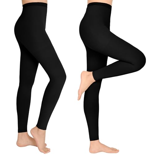 2 Pairs 15-20 mmHg compression leggings for Women, Varicose Veins Medium Black-Footless