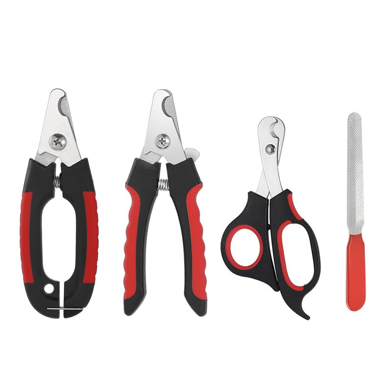 Nail Clipper Trimmer Set for Pet Cats, Dogs, etc., Quick Safety Guard to Avoid Over-Trimming, Stainless Steel Razor Blades, Non-Slip Handle, and Nail File, Professional pet Grooming Tools - BeesActive Australia