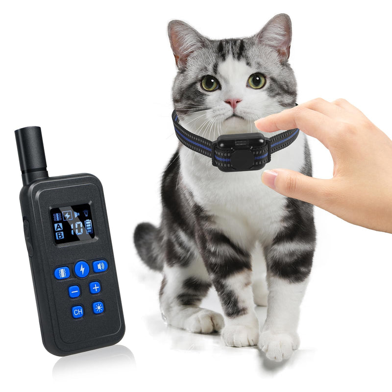 Cat Shock Collar with Remote, Lightest Cat Training Collar with Shock, Vibration, Beep 3 Modes to Stop Meowing, Waterproof, Rechargeable, 2000ft Range (Black) Back - BeesActive Australia