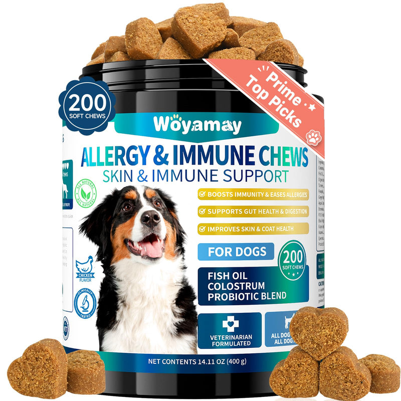 Dog Allergy Chews for Dog Itching Skin Relief, 200 Dog Allergy Relief Treats with Probiotics for Dogs, Immune Support & Skin Relief for Seasonal Allergies, Gut & Digestive Health, Chicken Flavor