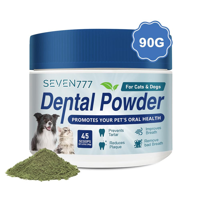 Seven777 Pet Dental Powder,Teeth Cleaning Powder for Dogs and Cats, Plaque & Bad Breath Off,Dental Care Supplies for Small, Medium, Large Dogs and Cats 3.5 Ounce (Pack of 1)