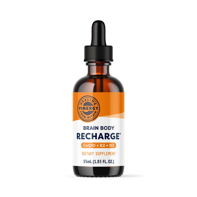 VIMERGY Brain Body Recharge* - W/Vitamin D3, K2 & CoQ10 – Boosts Cellular Energy – Fortifies Blood Vessels and Bones – Defends Against Free radicals – Vegan and Gluten Free – 55mL | Supports Cellular Energy*, Fortifies Blood Vessels and Bones*, Defends...