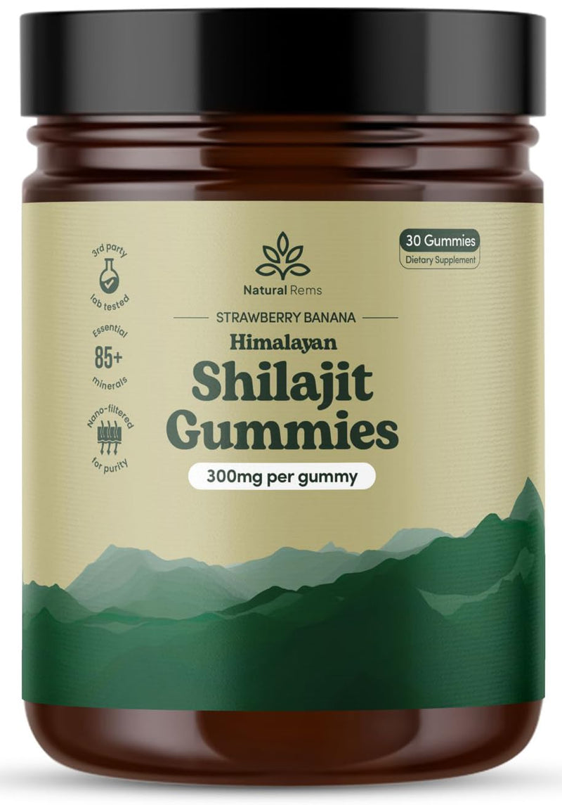 Organic Shilajit Gummies for Men and Women - Lab Tested - Made in USA - Pure Himalayan Organic - Fulvic Acid - Energy and Focus - Holistic Health Supplements (Strawberry Banana)