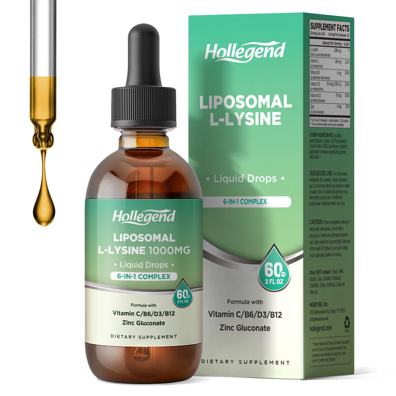 Liposomal L-lysine 1000MG Liquid Drops, Lysine Supplement for Women & Kids with Vitamin C, B6, D3, B12 & Zinc Gluconate, Skin & Lip Health, Immune & Collagen Production Support, Lemon Flavor, 2 fl oz - BeesActive Australia