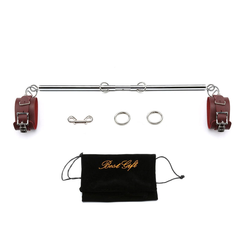 Spreader Bars Adult Play Heavy Duty Rose Yoga Pilate Bar for Bedroom with Black Adjustable Straps, Leg Spreader Bar for Bedroom Home, Exercise Bar Sports Training Fitness Gear Silver+2 Red